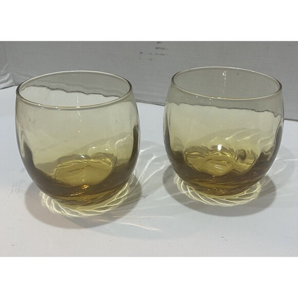 Set Of 2 Vintage Libbey Amber Swirl Optic Roly Poly Tumbler Glasses Retired 8oz - Picture 1 of 5